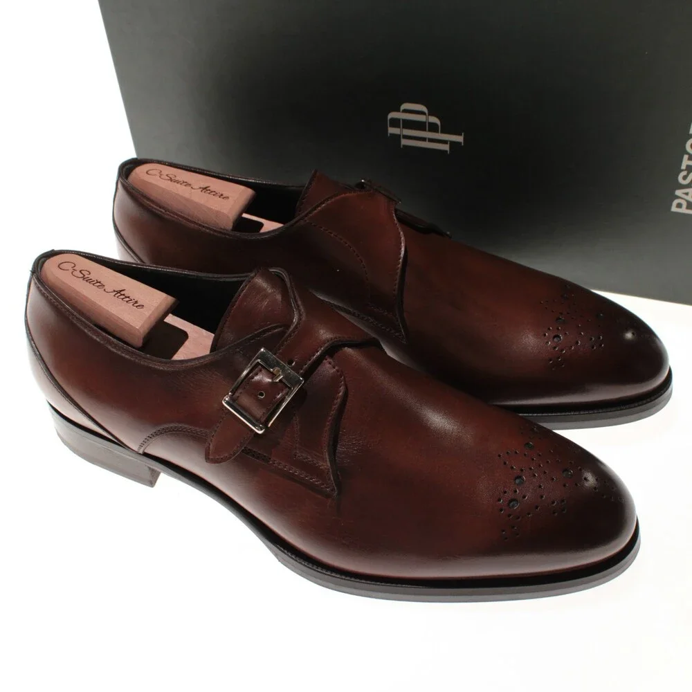 Pastori NWB Single Monk Strap Dress Shoes Size 10 US in Whiskey Brown Leather